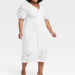 Nwt Knox Rose White Ruffled Eyelet Short
Sleeve Midi Dress
